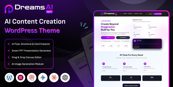 Dreams AI Agent - AI Content, Flyer, PPT, Social Poster Creation WordPress Theme