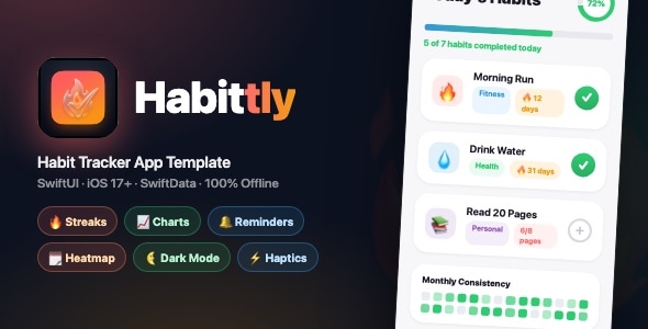 Habbitly Habit Tracker App with Streaks, Charts, Heatmap & Local Reminders — SwiftUI iOS 17