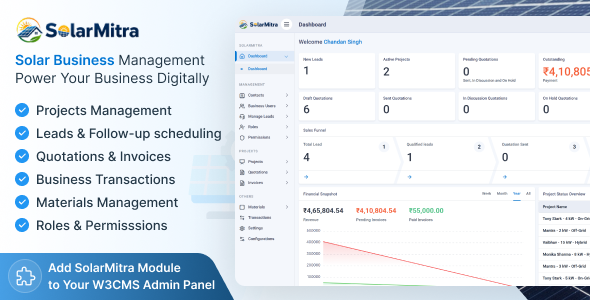SolarMitra - Solar Business Management Platform W3CMS Laravel Module