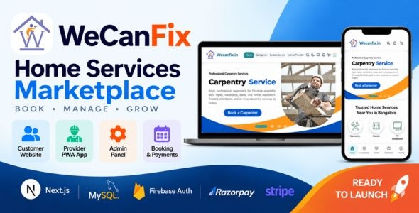 WeCanFix Handyman and Home Services Booking Web App - On-Demand Marketplace with PWAs