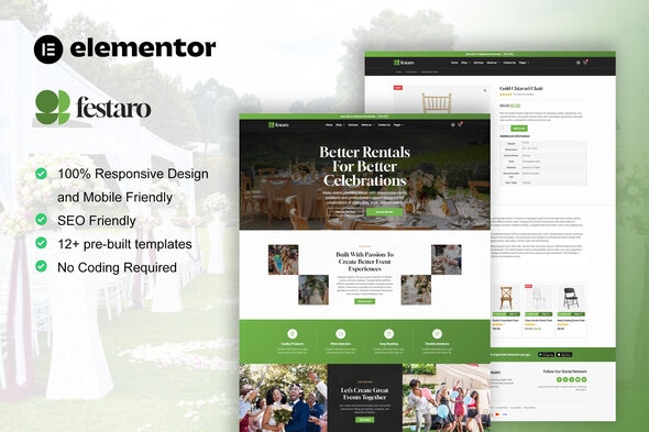 Festaro - Party & Event Equipment Rental Elementor Pro Template Kit