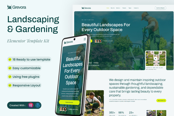 Grevora - Landscaping & Gardening Elementor Template Kit