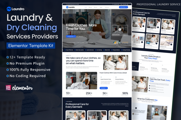 Laundro - Laundry & Dry Cleaning Elementor Template Kit