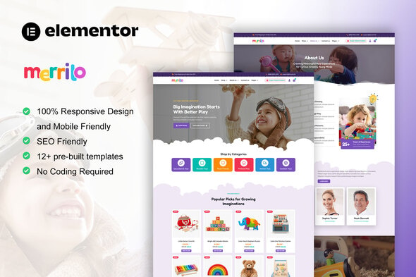 Merrilo - Kids Toys Store WooCommerce Elementor Pro Template Kit