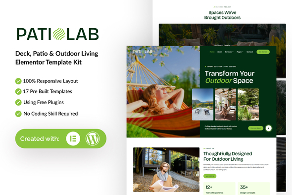 Patiolab - Deck, Patio & Outdoor Living Elementor Template Kit