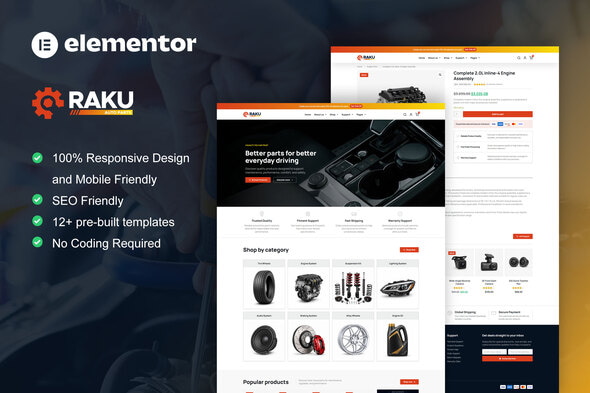 Raku - Auto Parts Shop Elementor Pro Template Kit