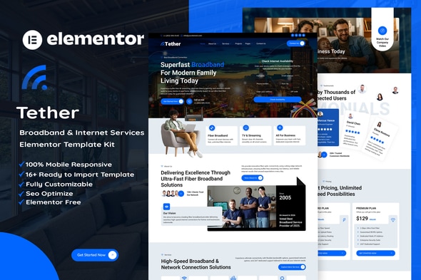 Tether - Broadband & Internet Services Elementor Template Kit