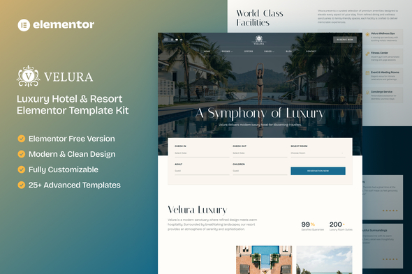 Velura - Luxury Hotel & Resort Elementor Template Kit